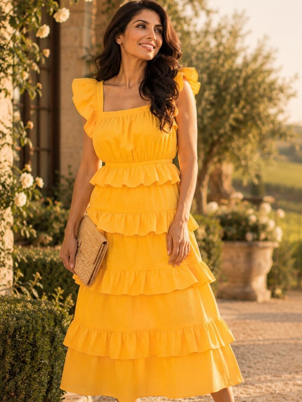 Rachel Parcell Marigold Ruffle Cotton Midi-Dress Size 14 NWOT Ray of Sunshine